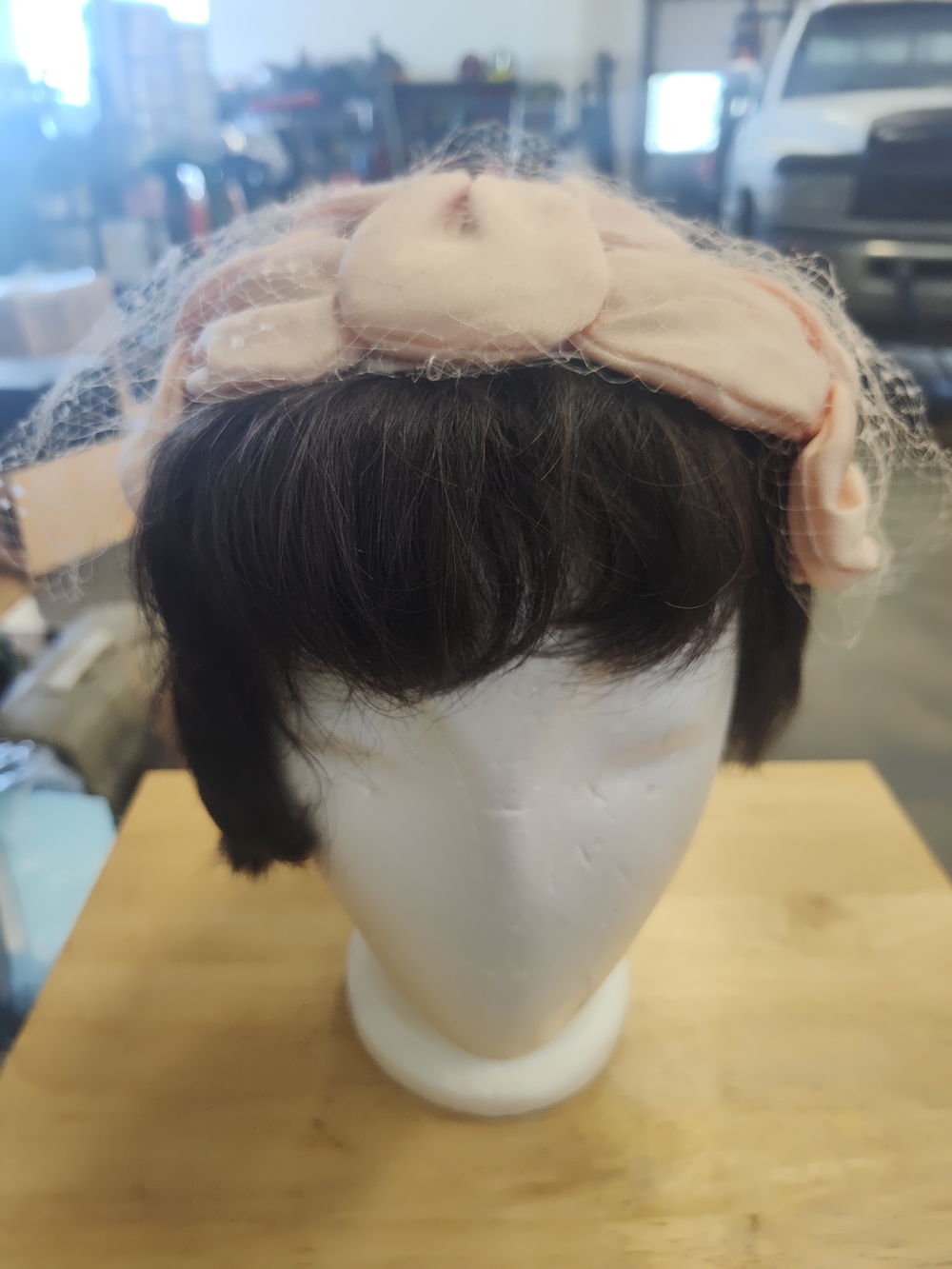 Blush Pink Decorative Women's Headband with Bow and Veil